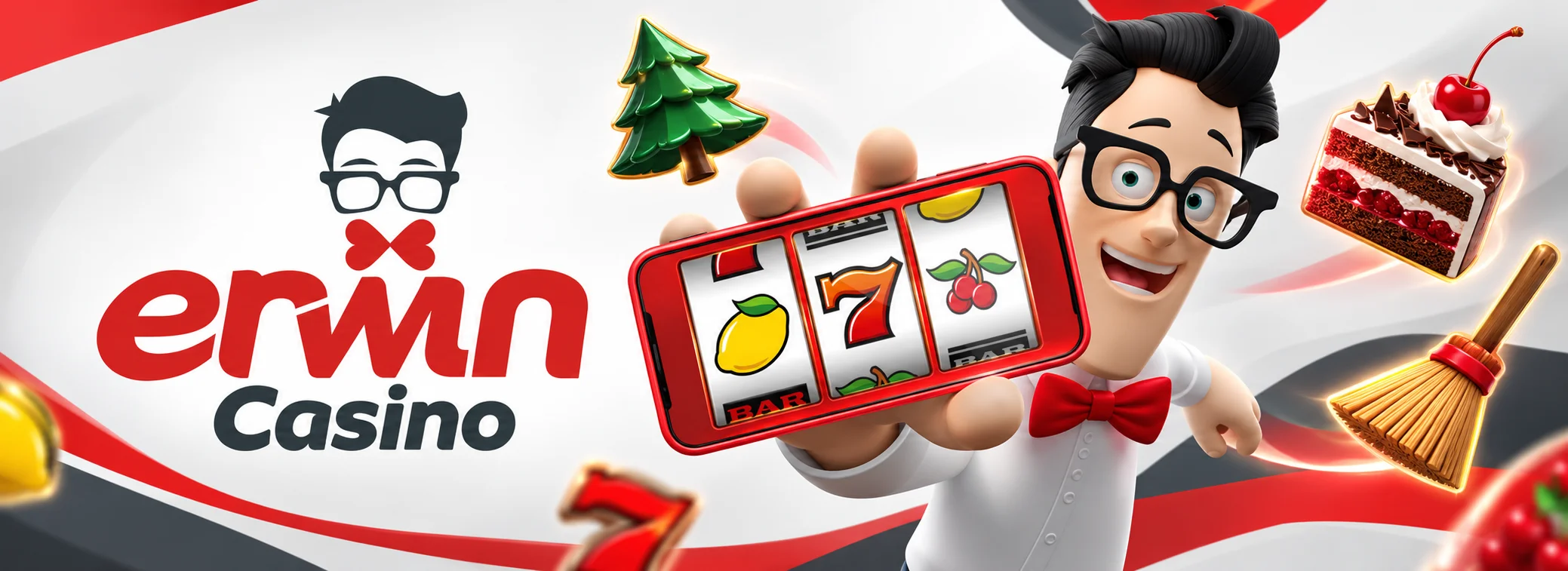 erwin Maskottchen mit Slot-Handy neben dem Angebot bis zu 500 Freispiele im Erwin Casino
